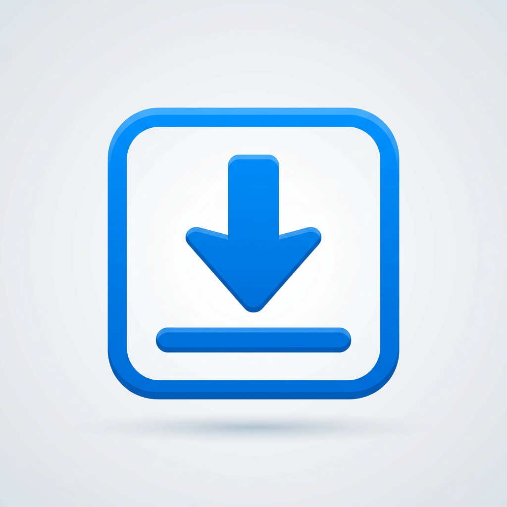 Blue download arrow pointing down inside a rounded square border