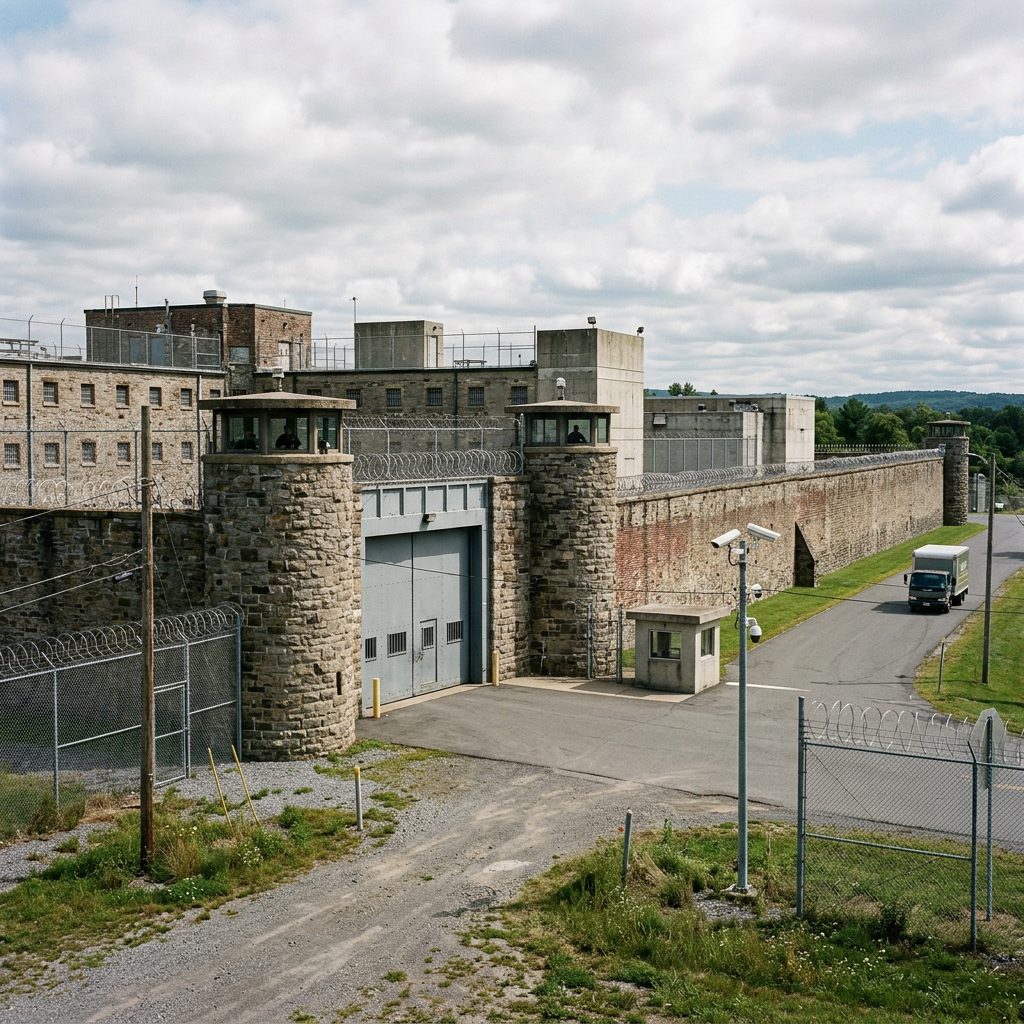Remove sign, make generic prison exterior